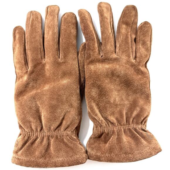 Isotoner Wonder Fit Suede Leather Gloves L/G Camel Brown Fleece Lined Aris 115 - Picture 1 of 7